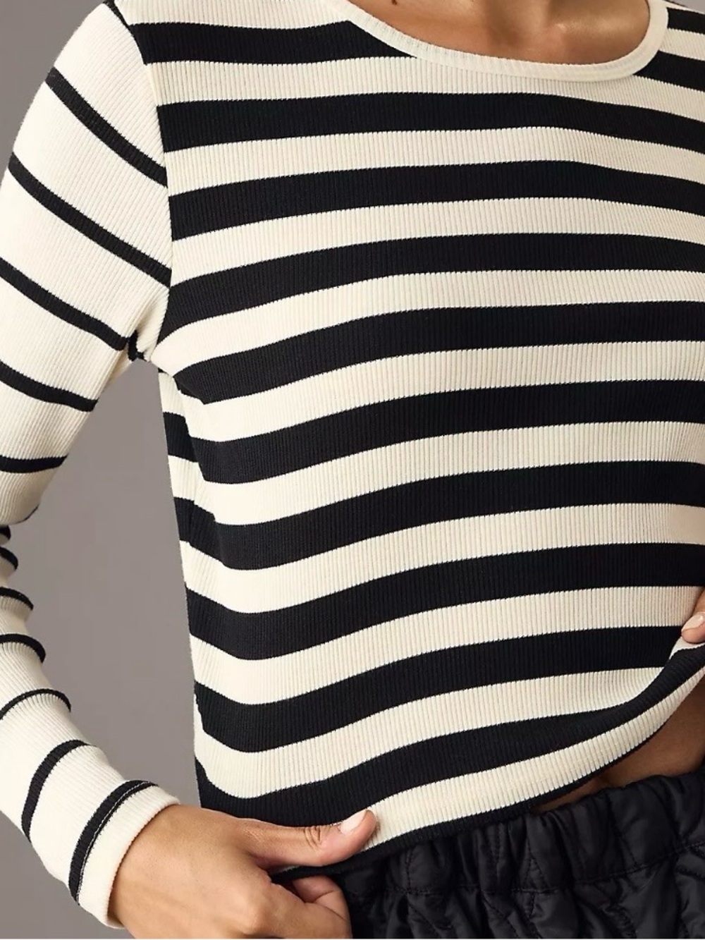 T.La by Anthropologie Black & White Striped Long Sleeve Tee Sz S Pullover